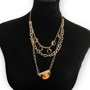 Women's Layered Gold Necklace Animal Print Chain Acrylic Lightweight Statement